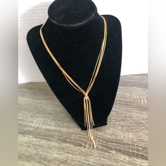 Vtg Herringbone Chain Gold Rhinestone Necklace - Picture 1 of 10